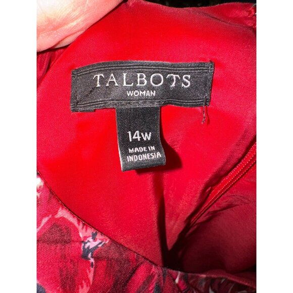 Talbots Red Floral Sleeveless Dress 14W Cotton/Spandex Pockets Boho Cottage Core - Picture 6 of 12